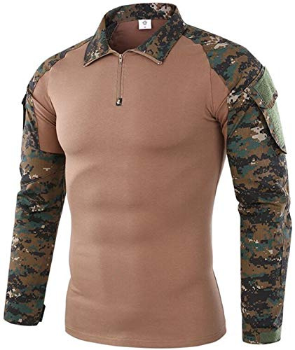 FENG Taktisk militär strid t-shirt för män långärmad slim fit camo skjorta militäruniform airsoft tillbehör jakt vandring, Digitalt djungel, M