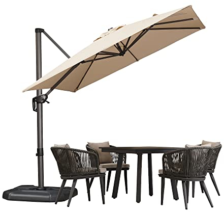 PURPLE LEAF - Sombrilla de jardín al aire libre (UPF 50+, aluminio, manivela, rotación 360°, inclinación 5°, 2,5 x 2,5 m, cuadrada, base cruzada)