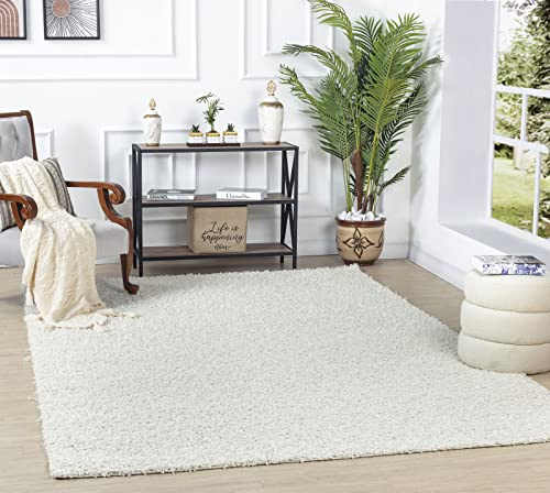 Surya Home Shaggy Berber Teppich - Flauschiger Teppich für Wohnzimmer, Esszimmer, Schlafzimmer, Langflor Hochflor Teppich flauschig - Teppich groß 200x290 cm, Wohnzimmerteppich in Weiß