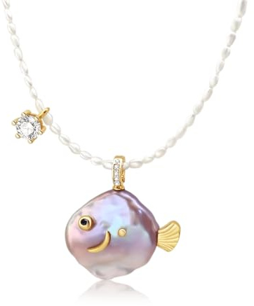 Hipearl Fisch 14-20mm Süßwasserperlen Anhänger Halskette Handgemachtes Geschenk Glücksbringer Kette für Mädchen Kinder