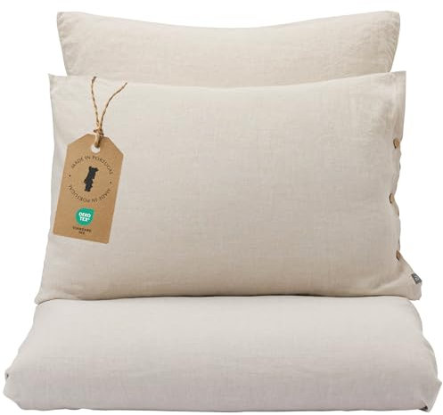 URBANARA Leinen-Bettwäsche Mafalda 135x200 cm + 80x80 cm I 100% Leinen Made in Portugal Oeko Tex Standard 100 I Hochwertig & Nachhaltig Kühlende Sommerbettwäsche I Natur