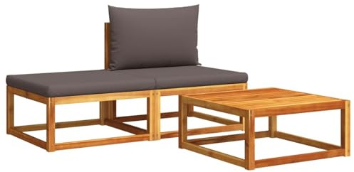 Gecheer Ensemble de 3 meubles de jardin, salon de balcon, petit ensemble de sièges, canapé d'extérieur, meubles de salon, terrasse, canapé de jardin avec coussins en acacia
