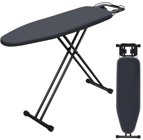 Deluxe Bügelbrett VIOFOTT, Ironing Board,aus dickem Stahl,faltbar,höhenverstellbar 65-95cm,Für meisten Dampfbügelstationen geeignet ist,größe 34x 120 cm,schwarz/grau