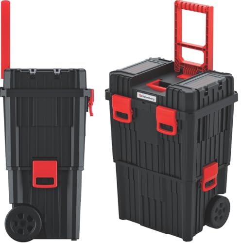 DTU24 2-in-1 Werkzeugtrolley – Rollende Werkstattkiste mit Organizer, Staubdicht, Robuste Kunststoff-Verschlüsse, 450x360x640 mm