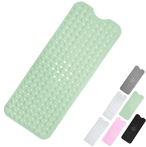 Tappetino da bagno per doccia, anti muffa, tappetino da bagno antiscivolo per vasca, tappetini da doccia con ventose, fori di scarico, lavabile in lavatrice, vasca (Verde, Rettangolo 100 * 40 cm)