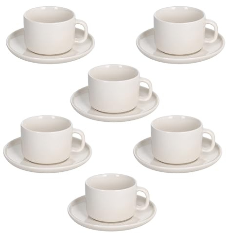 Tognana Edge, Confezione 6 Tazze caffè con piatto 90 cc, New Bone China, Bianco