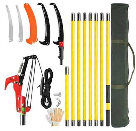 LVSEWOA Scies à Perche pour l'élagage des Arbres, scie à Perche Manuelle Extensible de 26 Pieds, Coupe-Branches Longues, Lames de scie et Ciseaux pour l'élagage des Palmiers et des arbustes