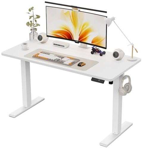 WALKINGDESK Höhenverstellbarer Schreibtisch, Elektrisch 120 x 60 cm Computertisch, Steh-Sitz Tisch Höhenverstellbar mit 4 Memory Funktion, Standing Desk mit 2 Haken für Büro, Verbindungsplatte, Weiß