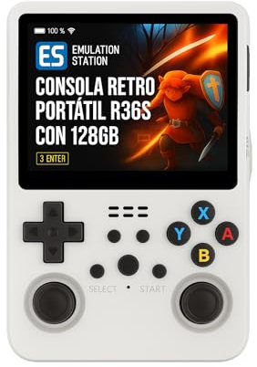 Consola Retro R36S Portátil 128GB - 15.000+ titulos, Sistema Operatio ArkOS, Pantalla IPS 3.5, Multiples Sistemas incluidos, Batería 8h, Compatible con Multijugador Online