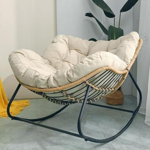 BYGSBKDP Papasan - Sedie a dondolo per adulti, 103,9 cm, oversize in rattan e vimini, struttura in metallo, supporto grande, moderno, per esterni (bianco riso)