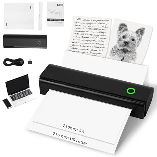 OMISTAR Portable Thermal Printer for Travel, Smart Inkless Printer 11 x 3.3 x 2 in, Smartphone Tablet Laptop PC Connection, Supports A4 & US Letter, Small Mobile Printer for Office Home Business Trip