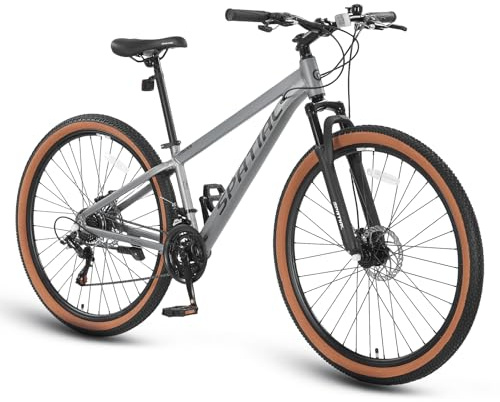 SPATIAL Mountain Bike, bici da ciclismo da esterno da 24/26/27,5/29 pollici, 21/8 velocità | Doppi freni a disco, sedile ergonomico regolabile per uomini, donne (Argento, 29 Pollici)