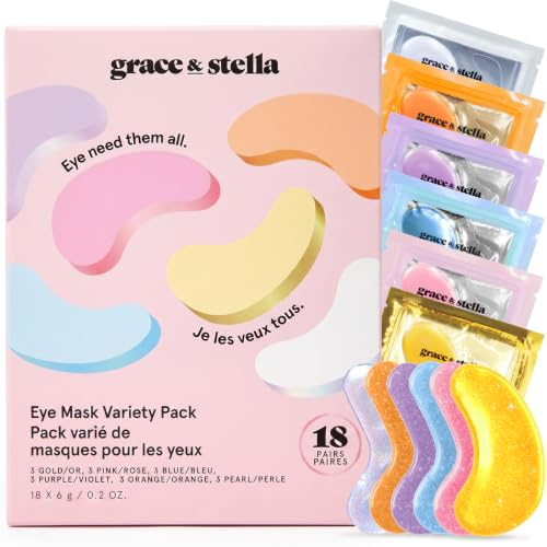 grace & stella Under Eye Patches Variety Pack - With 6 Colors - Brightening Under Eye Patches for Puffy Eyes and Dark Circles - Bridal Shower Gifts - Vegan Cruelty Free (18 Pairs)