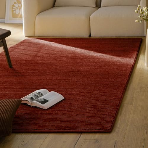 Wecon Home Tappeto a pelo corto in lana vergine - tessuto effetto rombi alto profondo, moderno e accogliente per soggiorno, camera da letto e corridoio - Castello One (200 x 300 cm, rosso porpora)