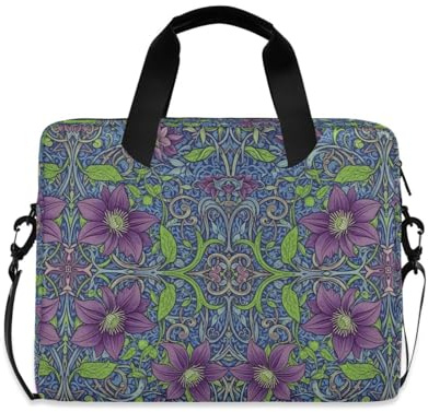 voucong Fodral för bärbara datorer bärbar crossbody messenger med handtag och axelrem 15,6 tum surfplatta portfölj bärväska retro klematis William Morris mönster
