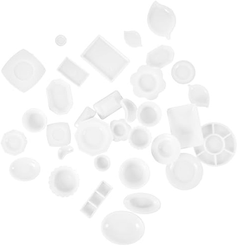 HEMOTON Juego de Vajilla para Casa de Muñecas 33 Piezas en Miniatura, Accesorios de Cocina en Plástico Seguro, Decoración para Mini Cocinas y Juguetes Infantiles, Set Compacto y Ligero