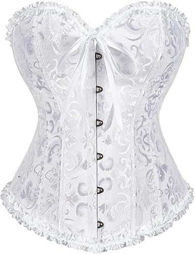 BEWECASU Women Corset Tops Overbust Lace Up Waist Cincher Shapewear Lingerie Push Up Bodysuit