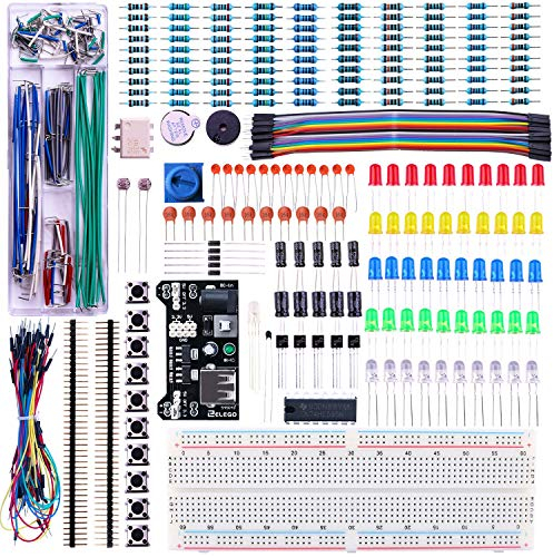 ELEGOO Upgraded Electronics Fun Kit w/Power Supply Module, Jumper Wire, Precision Potentiometer, 830 tie-points Breadboard for Arduino UNO R3, MEGA, Raspberry Pi, STM32, Datesheet Available