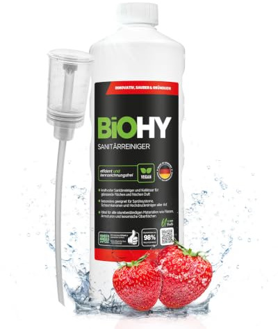 BiOHY Sanitetsrengörare (1l flaska) + doser | Kalknedbrytande koncentrat för sanitetsområdet | Badrumsrengöring med en behaglig och fräsch doft | EXTRA STARK (Sanitärreiniger)