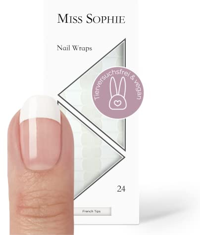 Original Miss Sophie Nagelfolien I 24 ultra-dünne Nagellack-Streifen mit French Tip transparent/weiß I Für Finger- & Fußnägel I Hält auf Natur- sowie lackierten, Acryl-, Gel- & Shellac-Nägeln