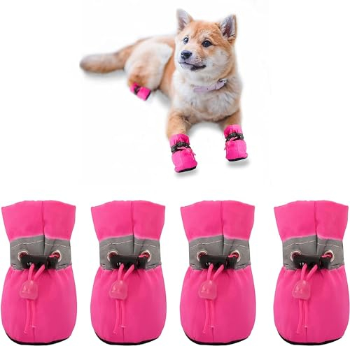 YAODHAOD Hundestiefel Pfotenschutz, Anti-Rutsch-Hundeschuhe Diese bequemen, weichen Sohle sind mit reflektierenden Riemen für kleine Hunde (2: L 3.5 cm*W 3 cm, Rosa)