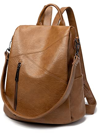 LIANGFUN Damen Lederrucksack, weicher Anti-Diebstahl-Rucksack, Fashion Casual Bag, Travel Backpack Work Bag, elegante Tote Bag, Business Travel Backpack, Braun