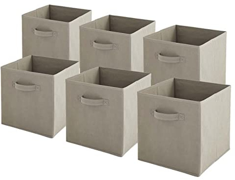 Box and beyond Set di 6 contenitori pieghevoli in tessuto non tessuto, 27 x 27 x 27 cm, colore: tortora