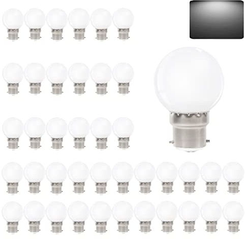 VIRANSHEN 40 Pezzi Lampadine LED B22 Luce Fredda, 3W equivalenti a 30W, 240Lm, Consumo Basso, Risparmio Energetico, Lampada B22 per Luci d'atmosfera Casa Patio Esterno Decorazione Feste Matrimoni