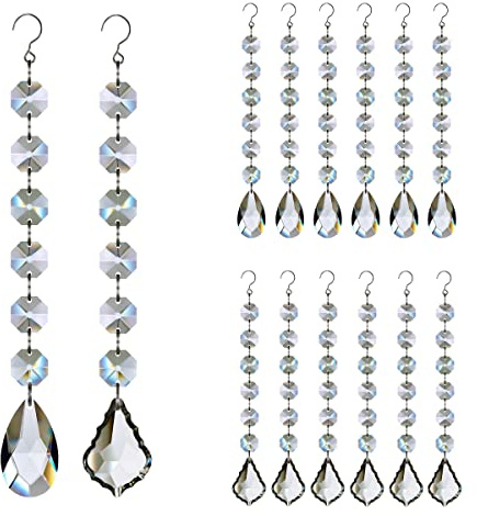 GOLDENHAITAI Lot de 12 prismes de remplacement en cristal pour lustre | Attrape-soleil en cristal suspendu pour lustres décoration