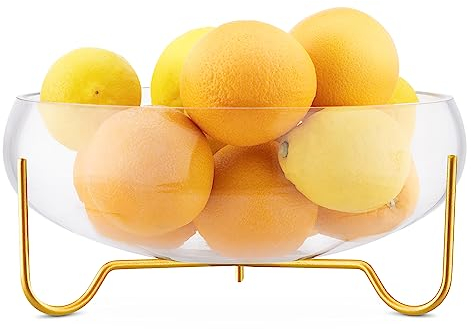 Navaris Corbeille Fruit - Grand saladier Verre 28,5 x 28,5 x 10 cm avec Support métal pour légumes Dessert - Panier Fruit Porte Fruits Design déco