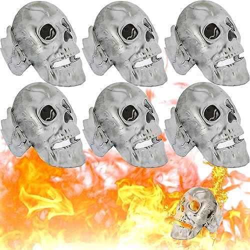 Feuerfeste Feuerstelle, Totenkopf aus Eisen, für Lagerfeuer, Lagerfeuer, Kamin, Feuerstelle, Halloween-Dekoration, für Gas-, Propan- oder Holzfeuer, feuerfest, feuerfest, 11,4 cm, 6 Stück