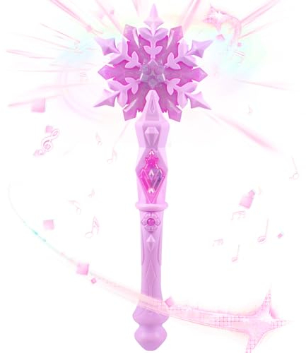 Funmo Leuchtender Schneeflocken-Zauberstab Prinzessinnen-LED-Leuchtstab Sound, Schneeflocken-Feen-Zauberstab Kind Mädchen Prinzessin Partyzubehör Kostüm Cosplay Zubehör Party-Dekoration Y-magic wand
