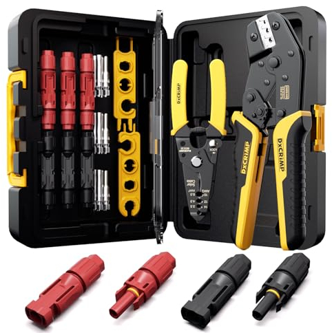 DxCRIMP Solar Crimpzange Set, PV Modul, 6 Paar Stecker Fuer Solarkabel für 2,5/4/6mm² Solarkabel PV Kabel,Solar Stecker Set mit Abisolierzange und 2x Schraubenschlüssel,Krimpzange,PV Stecker PV Anlage