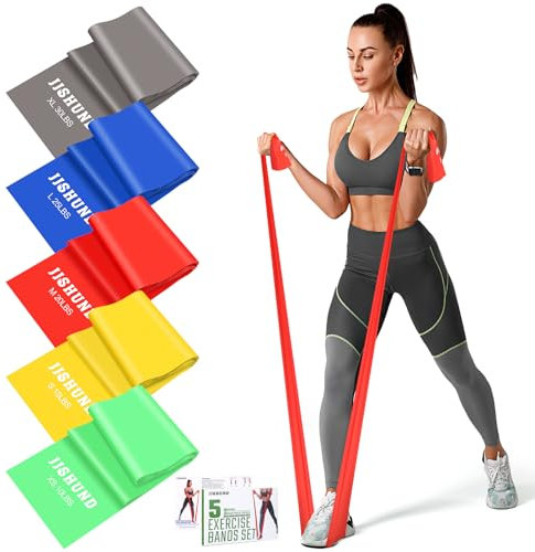 5 Stück Fitnessbänder Set, 1.5M Gymnastikband Resistance Bands in 5 Stärke Fitnessband Widerstandsbänder für Pilates Yoga Krafttraining für Männer und Frauen