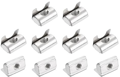 sourcing map 10Pcs M6 T Nuts Roll in Spring, T Nut with Spring Sheet Carbon Steel Nickel Plated for 4040 Series Slot Aluminum Profile