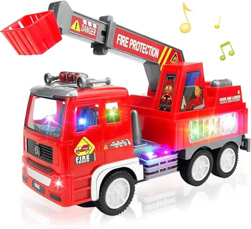 Electric Fire Engine Truck Toys for 2 3 4 5 6 Year Old Boys Girls Kids Birthday Gifts, Toddlers Boys Toys| Bump Go Firetrucks with Stunning 4D Lights & Sounds & Extending Ladder
