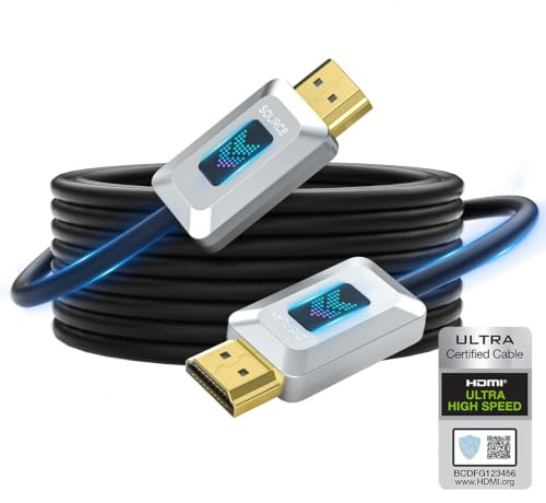 GeoHN.G 8K HDMI-fiberkabel 15 m, certifierad 48 Gbps Ultra High Speed HDMI 2.1-kabel 8K@60Hz 4K@120Hz Dynamisk/HDR10/eARC/HDCP 2.2&2.3/3D, kompatibel med RTX3090/PS5/Roku TV/HDTV/Blu-ray