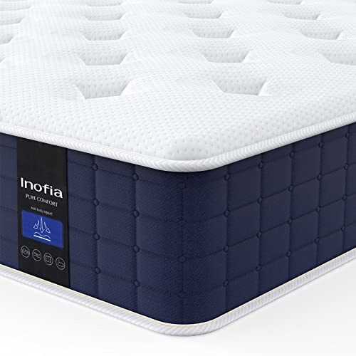 Inofia Colchón King de 5 pies, 9 pulgadas, colchón de espuma viscoelástica con muelles ensacados, soporte de bordes y aislamiento de movimiento, colchones híbridos de soporte zonal, firme, colección