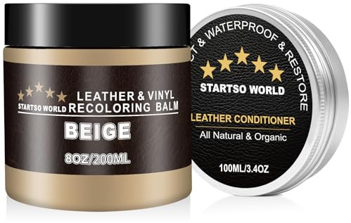 STARTSO WORLD Leder Reparatur Set Beige mit Lederfett, 200ml Flüssigleder, Lederfarbe, Leder-Schramm-Entferner, Leder- & Vinyl-Reparaturset für Möbel, Couchen, Sofas, Autositze, Schuhe