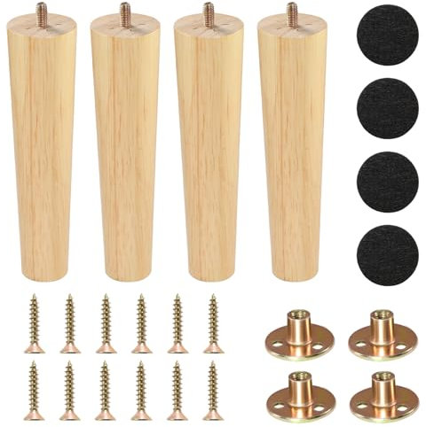 Zllzpzd Patas para Muebles Mader 4 Piezas patas para muebles 20cm Patas de Madera para Muebles Patas con Placa de Montaje y Protector Antideslizante,Patas para Sofá Armario Escritorio Mesitas de Noche