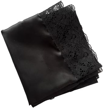 26 Silk Lap Scarf Body Scarf with Lace Lap Scarves Handkerchief lapscarfs for ladies Women Church (Jet Black)