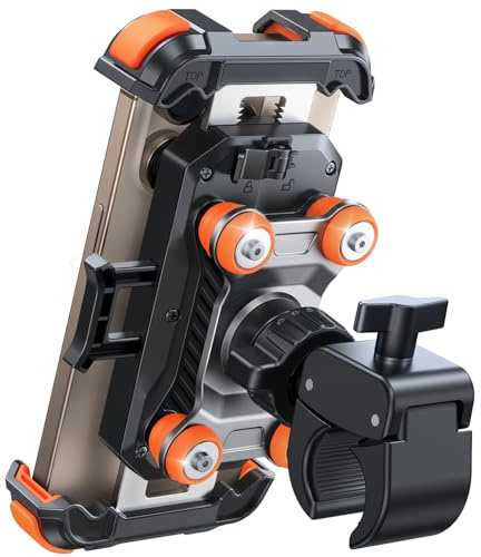 JOYROOM Soporte Móvil Moto Antivibración [Doble Amortiguación] Soporte Telemóvel Moto 360°Rotación Suporte Telefono Bicicleta para iPhone 16/15/14/13 Samsung S25/S24 Smartphone Naranja