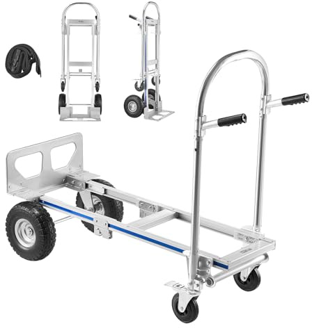 VEVOR Carretilla de Mano Plegable con Ruedas, Carro Plegable Carga Máxima de 453,6 kg, Convertible con Asa y Ruedas Antideslizantes, para Mudanzas para Casa, Oficina, Almacén, Supermercado, Mercado