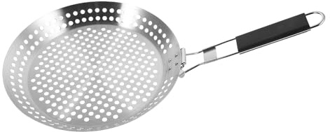 TOPBATHY Poêle à Griller Ronde Perforée Acier INOX avec Manche Abs Antidérapant Plaque Barbecue Polyvalente pour Viande et Légumes Répartition Uniforme Chaleur Résistante à Haute