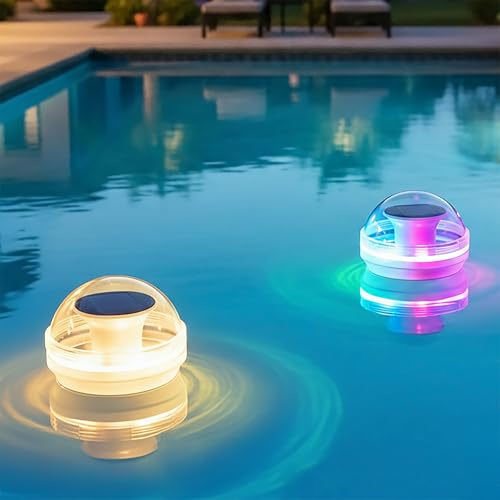 Lámpara solar LED de piscina de 10 cm con cambio de color, juego de 2 unidades, luz de piscina IPX7, resistente al agua, con sensor crepuscular, bola de natación multicolor, lámpara de bola solar para
