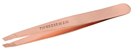 TWEEZERMAN Pinzette (Handgeschliffene Schräge Spitzen, Augenbrauen zupfen, Profi-Qualität, Rostfreier Edelstahl), Roségold