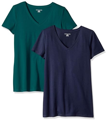 Amazon Essentials Women's Regular-Fit Short-Sleeve V-Neck T-Shirt, Multipacks