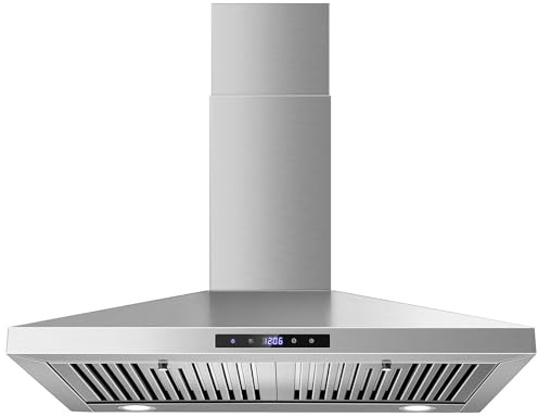 SNDOAS Range Hood 30 inches,Stainless Steel Wall Mount Range Hood,Vent Hood 30 inch w/Touch Control,Ducted/Ductless Convertible,Chimney-Style Over Stove Vent Hood,Kitchen Hood,Baffle Filters
