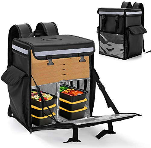 Trunab Insulated Food Delivery Backpack with 2 Side Support Boards and Inner Divided Spaces, Top & Front Loading Waterproof Cooler Bag for Bike Delivery, Uber Eats, Deliveroo - Patented Design