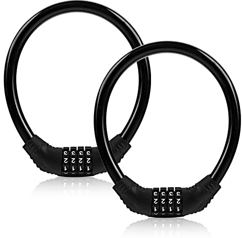 Fusiontec Bike Lock Cable, Bike Locks Heavy Duty Anti Theft, 2 Pcs Security 4 Digit Resettable Combination Bike Cable Lock, Portable Code Lock Cable for Bicycle, Black